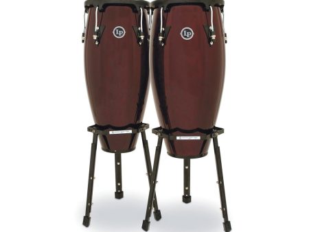 LP Aspire Wood Conga Set 10  & 11  in Dark Wood with Basket Stands Cheap