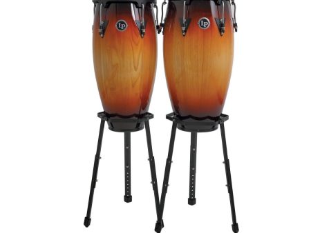 LP Aspire Wood Conga Set 11  & 12  in Vintage Sunburst with Basket Stands Fashion